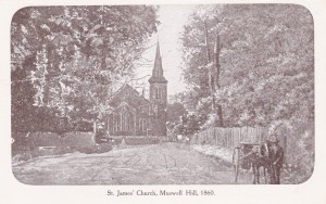 Muswell Hill Broadway in 1860 with St James Church