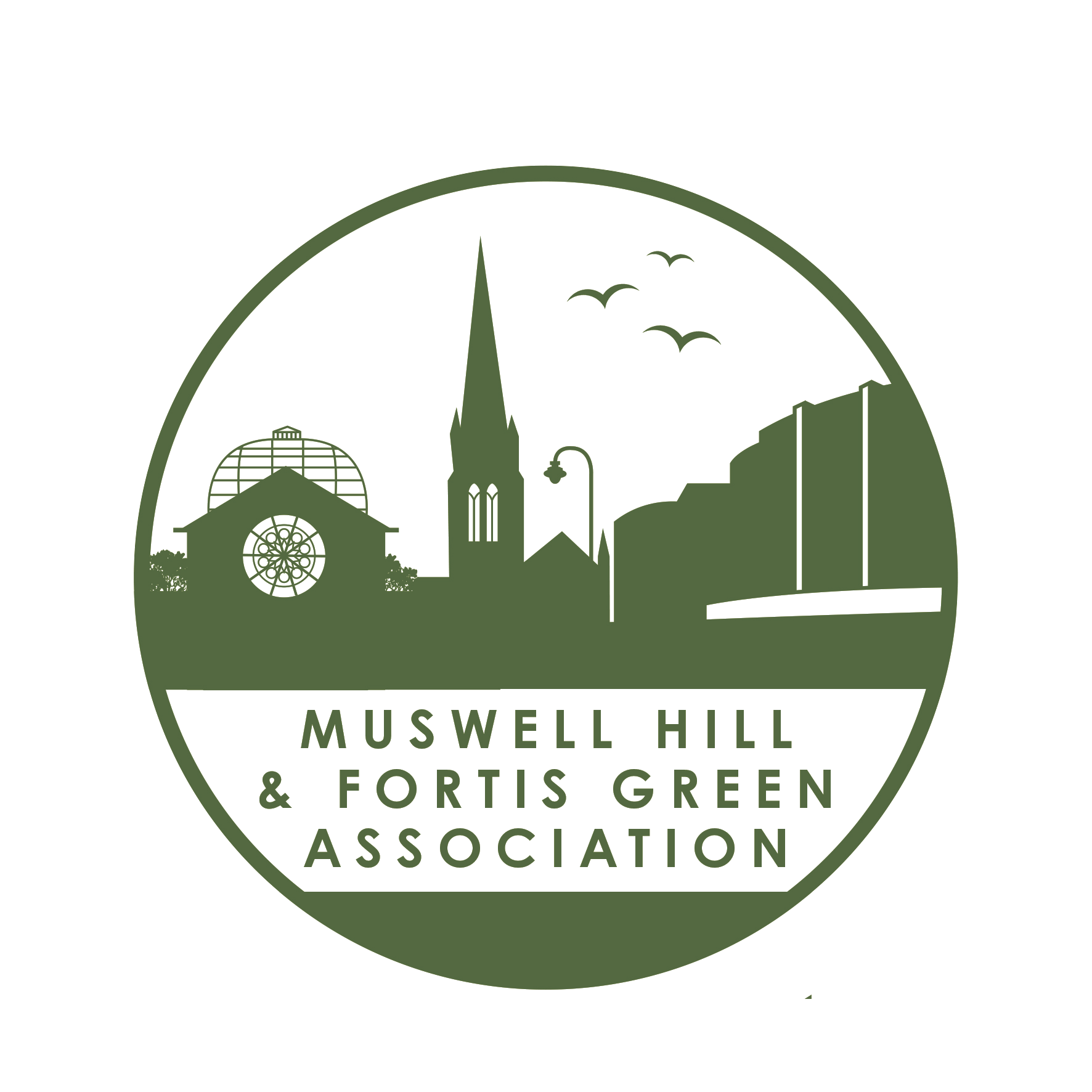 Muswell Hill & Fortis Green Association — circular green logo on transparent background